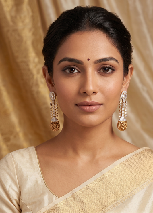 Antique two tone White Long Earrings dj-03350