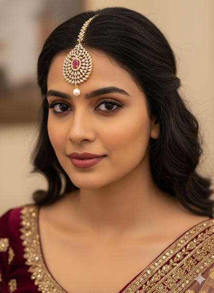 Two tone cz-ruby thilak stone tikka dj-51363