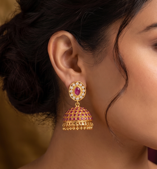 Gold tone Ad-ruby Jhumkka dj-04050