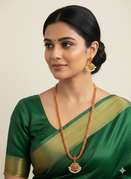 Gold tone coral South Indian style haar set dj-51675