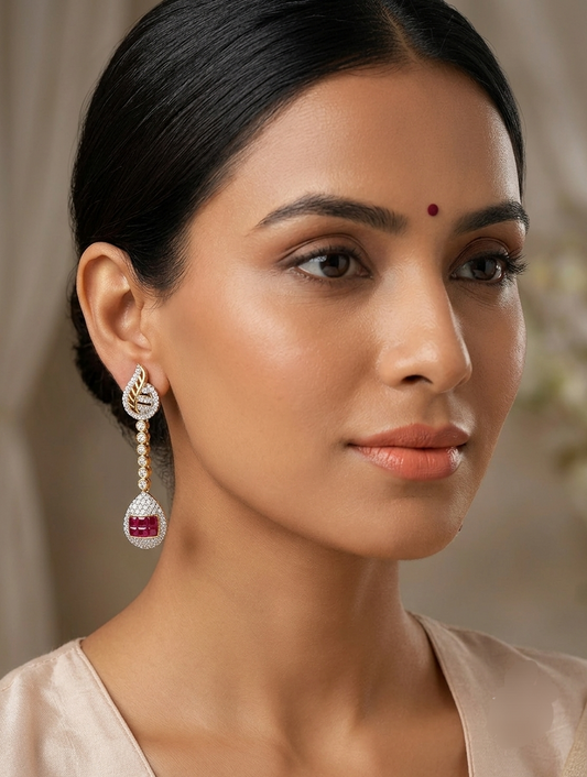 Two tone Cz-ruby Earrings dj-03355