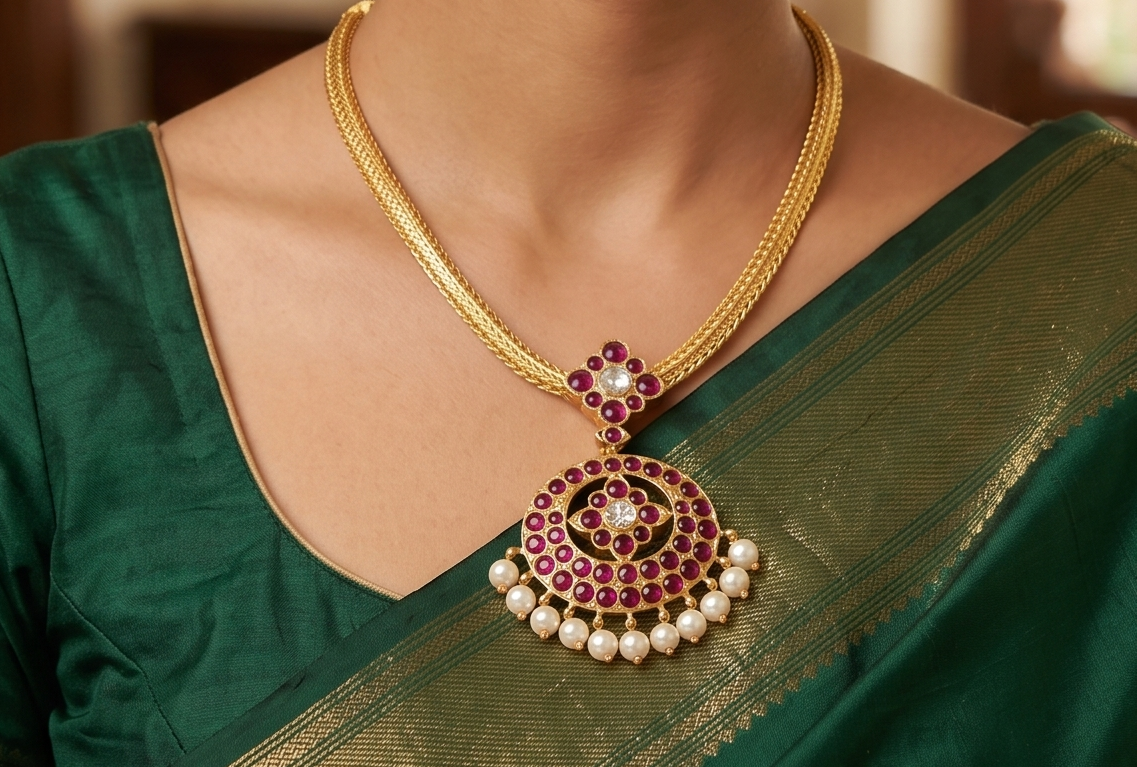 Gold tone precious kemp-white pearl bead necklace dj-50276