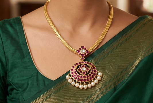 Gold tone precious kemp-white pearl bead necklace dj-50276