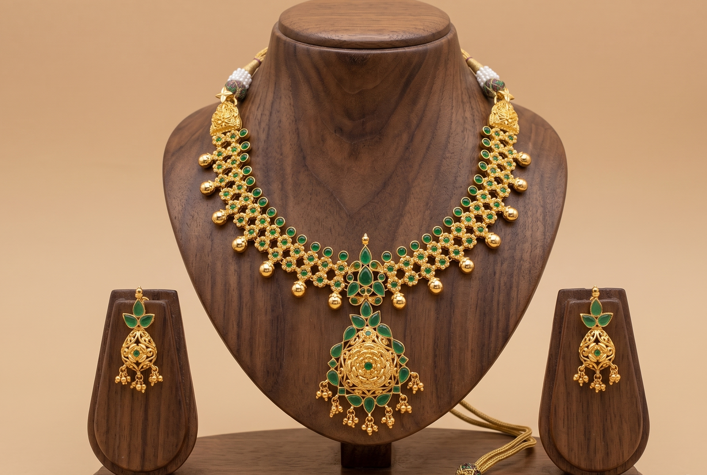 Gold tone emerald necklace set dj-02009