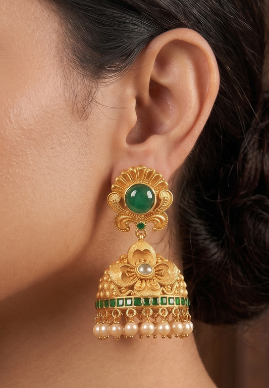 Matte Finish Emerald Flower Jhumkka -dj04132