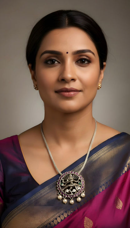 Black finish precious kemp-green-white natarajar pearl necklace dj-50981