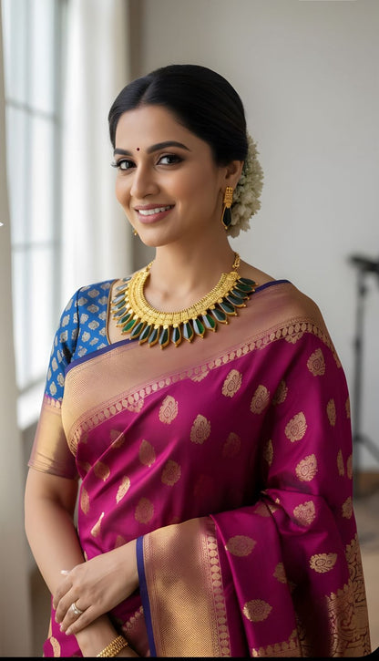 Gold look alike green-pink kerala style nagapadam big necklace dj-51720