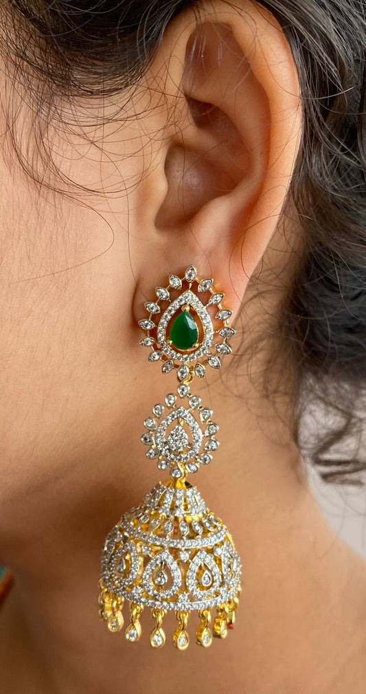 Two tone cz emerald long jhumkka dj-51880