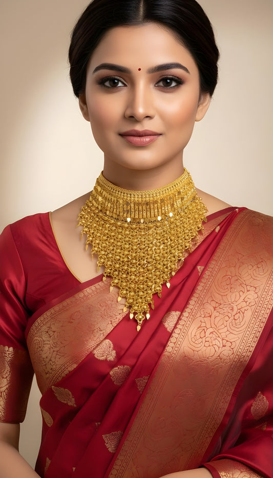 Gold tone kerala style elakka thali choker dj-34722