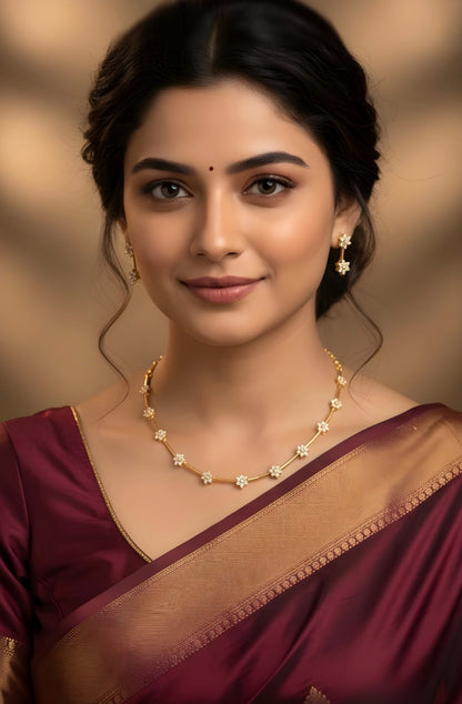 Antique gold tone cz white flower necklace set dj-52121