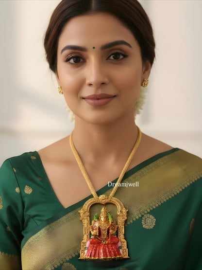 Matte-finish Red-green Meenakari big Ma Kamakshi pendant necklace dj-51815