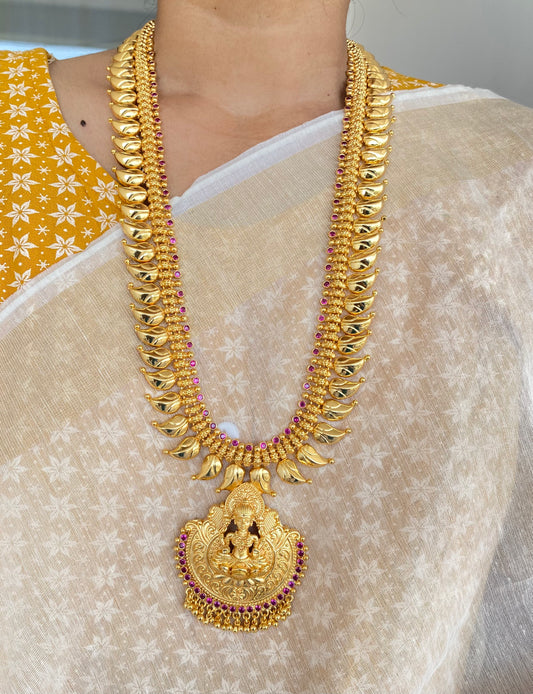 Gold look alike kerala style ad pink lakshmi mango haar dj-51641