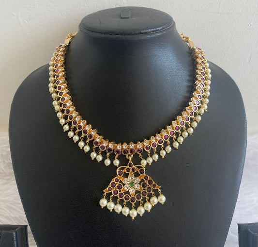 Gold tone precious kemp-white pearl necklace dj-48881