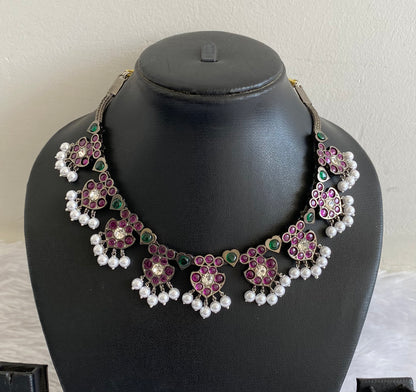 Black finish precious kemp-green-white pearl necklace dj-50755