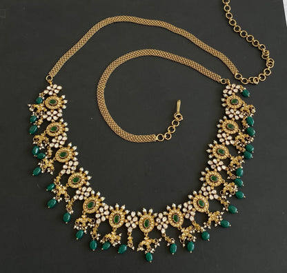 Antique green-white oval stone green beaded victorian waist chain dj-50870