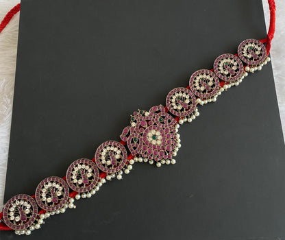 Black finish precious kemp-green-white pearl peacock waist band dj-50774