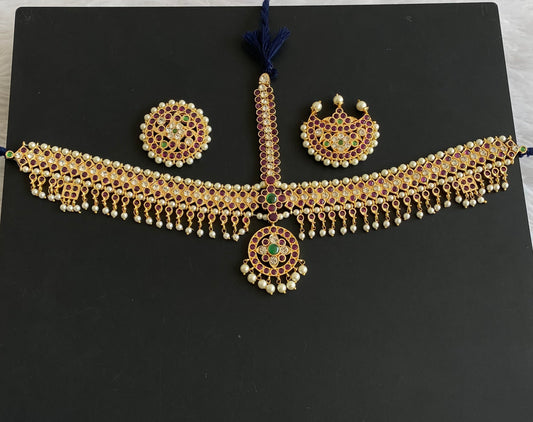 Gold tone precious kemp-green-white pearl mango maang tikka dj-50601