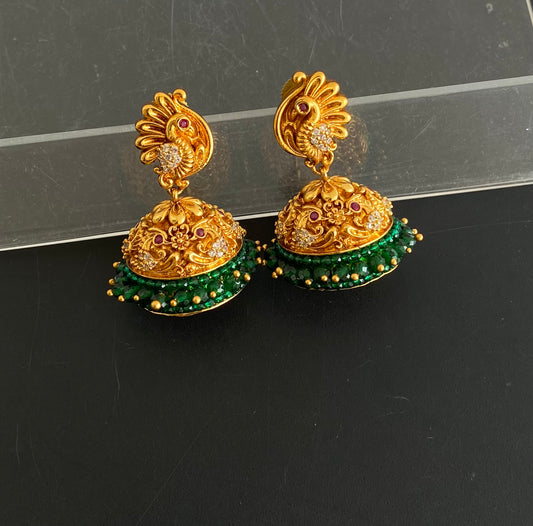 Matte finish cz green cluster peacock jhumkka dj-34391