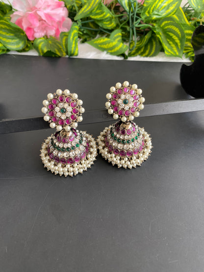 Black finish precious kemp-green-white pearl huge jhumkka dj-50630