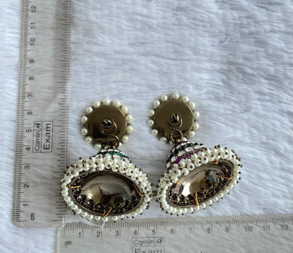 Black finish precious kemp-green-white pearl huge jhumkka dj-50630