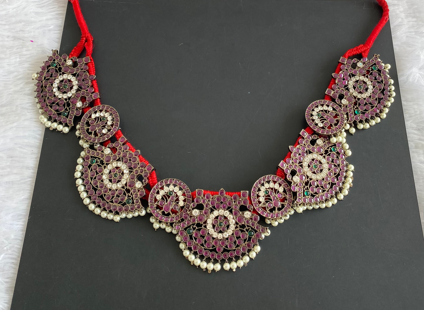 Black finish precious kemp-green-white pearl peacock flower waist band dj-50633