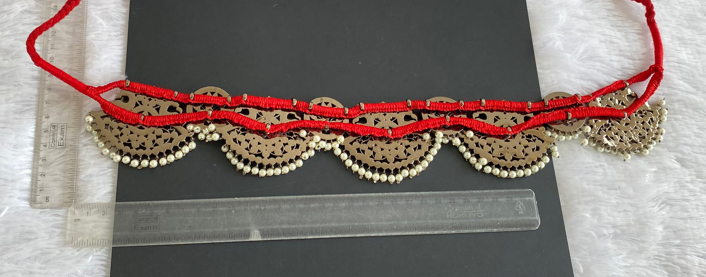 Black finish precious kemp-green-white pearl peacock flower waist band dj-50633