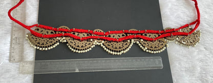 Black finish precious kemp-green-white pearl peacock flower waist band dj-50633