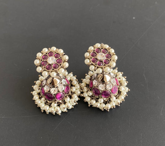 Black finish precious kemp-white stone pearl jhumkka dj50980