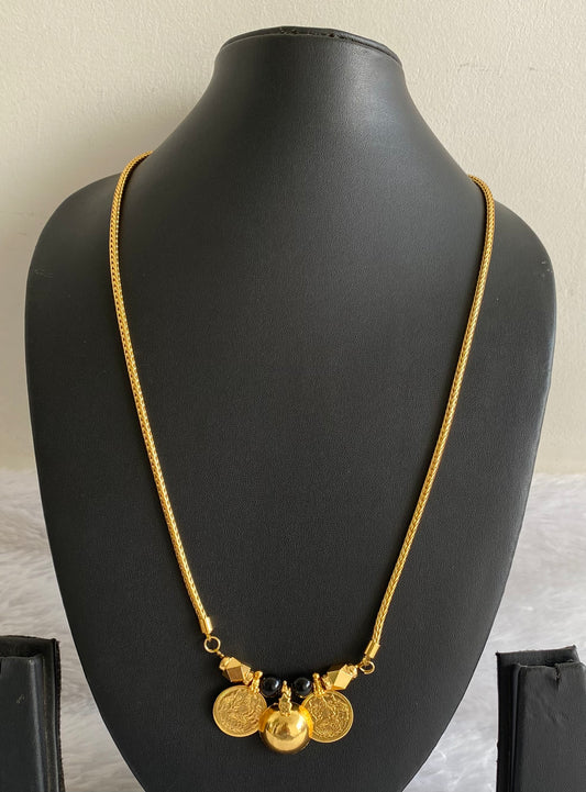 Gold tone black bead lakshmi coin bottu mangalyam dj-50995