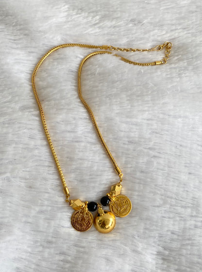 Gold tone black bead lakshmi coin bottu mangalyam dj-50995