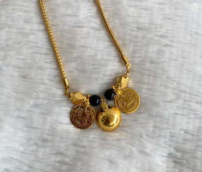 Gold tone black bead lakshmi coin bottu mangalyam dj-50995
