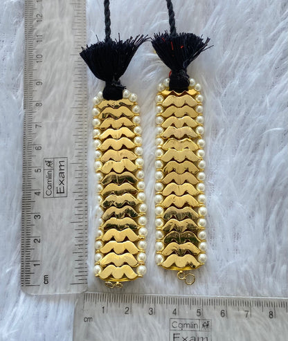 Gold tone precious kemp-white stone pearl ear side chain dj-50996