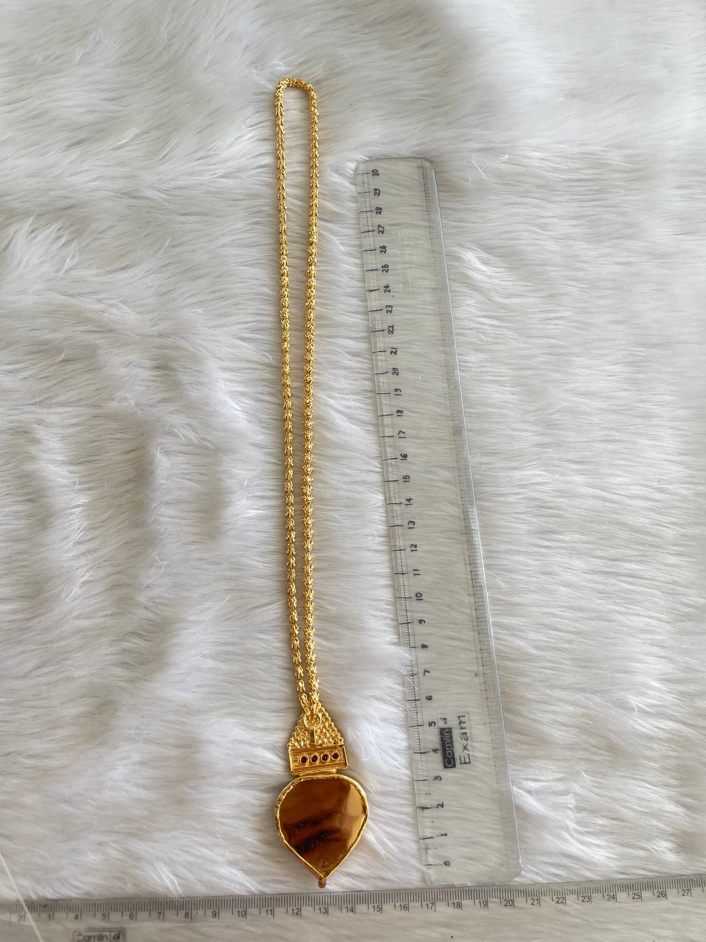 Gold tone Kerala style Green gopi shape Lakshmi pendant with chain dj-42523