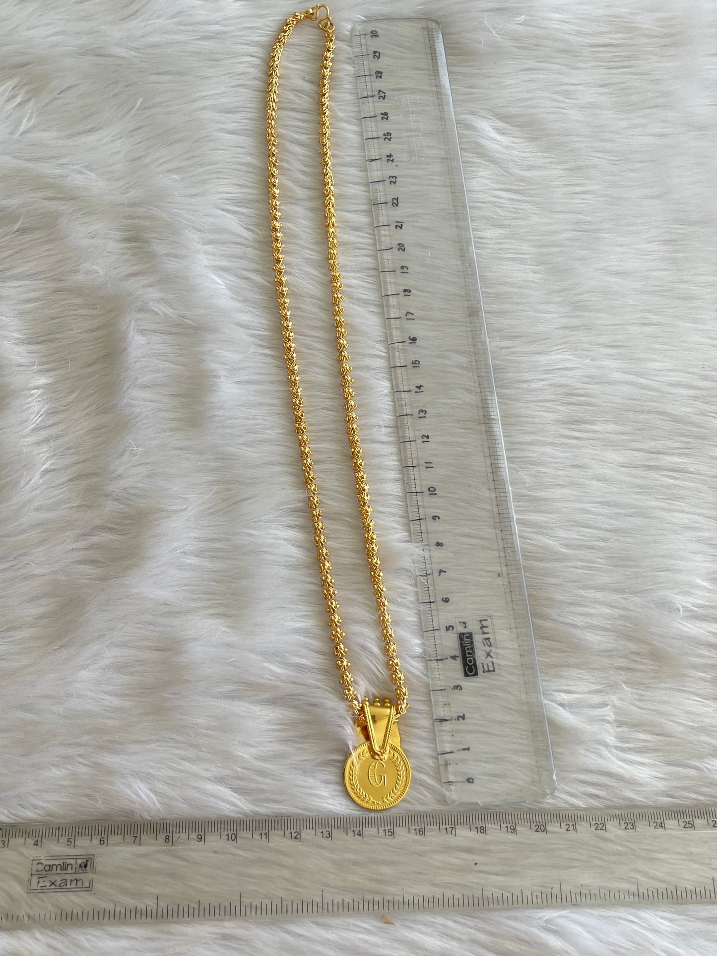 Gold tone Kerala style Pink-green Lakshmi coin pendant with chain dj-42524