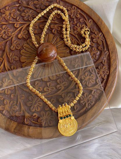 Gold tone Keral style Green Lakshmi coin pendant with chain dj-42525