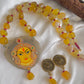 Antique Yellow Onyx beaded Ma Durga Hand painted agate pendant necklace set dj-42541