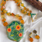 Antique Yellow Onyx beaded Floral Hand painted agate pendant necklace set dj-42555