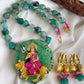Antique Green Onyx beaded Ma Shakti Hand painted agate pendant necklace set dj-42550