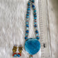 Antique Blue Onyx beaded Ma Saraswathi Hand painted agate pendant necklace set dj-42547