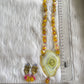 Antique Yellow Onyx beaded Ma Saraswathi Hand painted agate pendant necklace set dj-42546