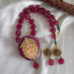 Antique Magenta Pink Onyx beaded Ma Durga Hand painted agate pendant necklace set dj-42540
