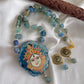 Antique Blue Onyx beaded Ma Durga Hand painted agate pendant necklace set dj-42539
