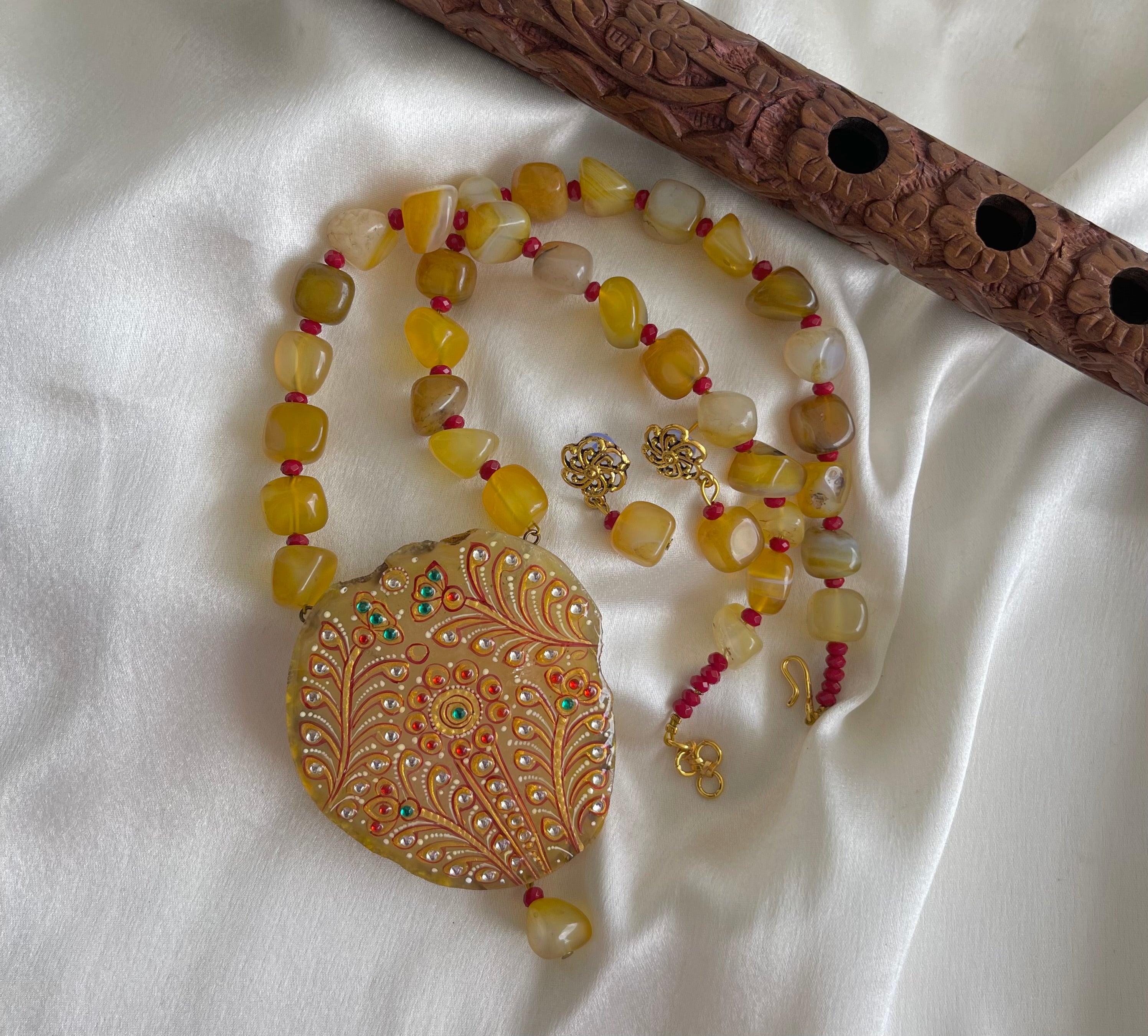 Buy Yellow Beads Multilayered Mala. Natural Yellow Stone Pendant in  Beautiful Antique Gold, With Yello Beads Strands. No Earrings Online in  India - Etsy