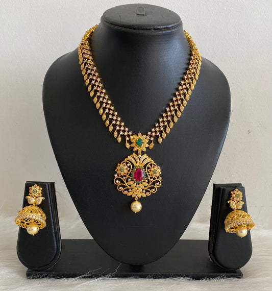 Gold tone cz-ruby-emerald necklace set dj-03286