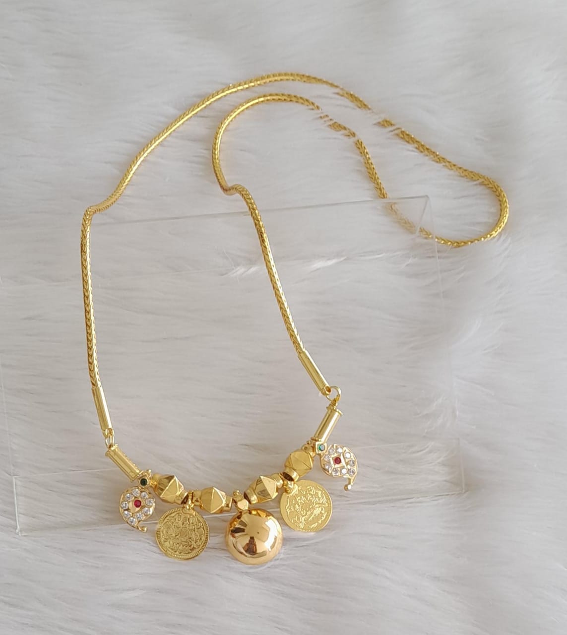 Gold tone bottu mangalyam with lakshmi coin and mango addon DJ-44376