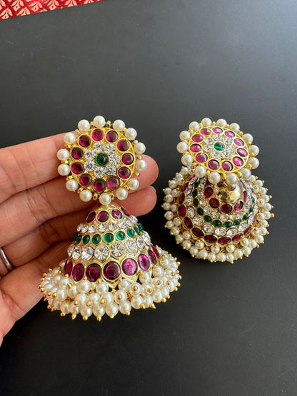 Gold tone semi precious real kemp jhumkka DJ-48771