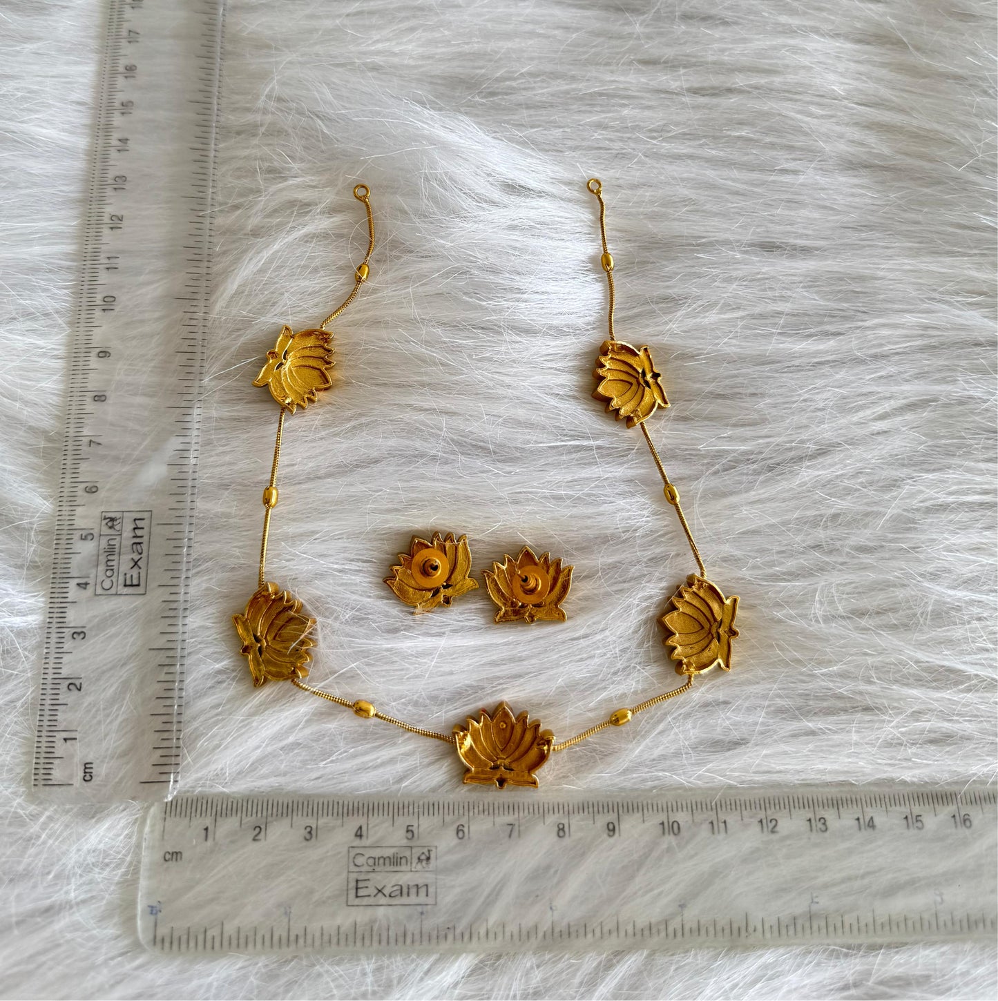 Matte finish pink green lotus enamel necklace set dj-51108