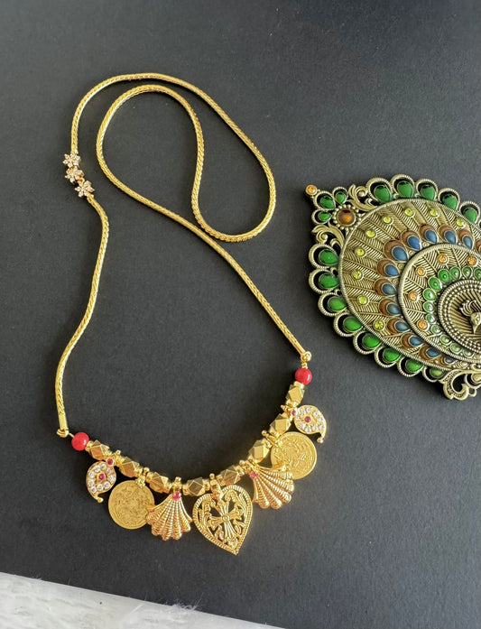 Gold tone cross mangalyam with flower mugappu chain dj-52132