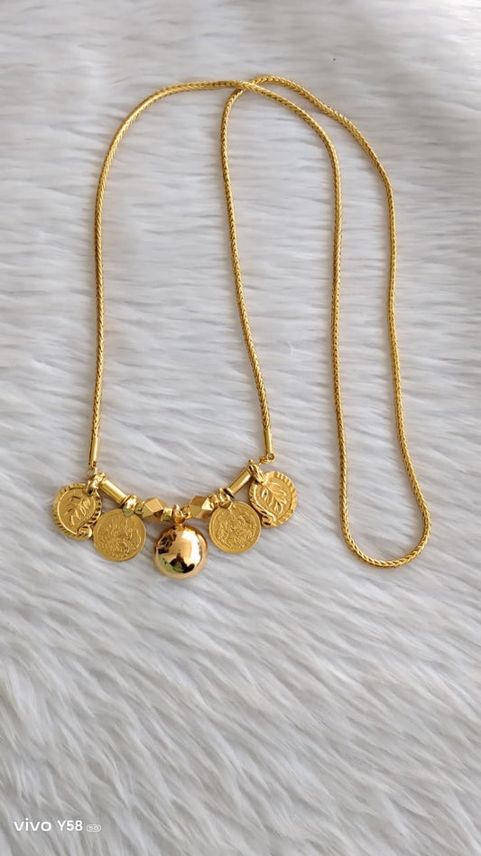 Gold tone bottu mangalayam with coin and mango addon in 30 inches chain dj-52584