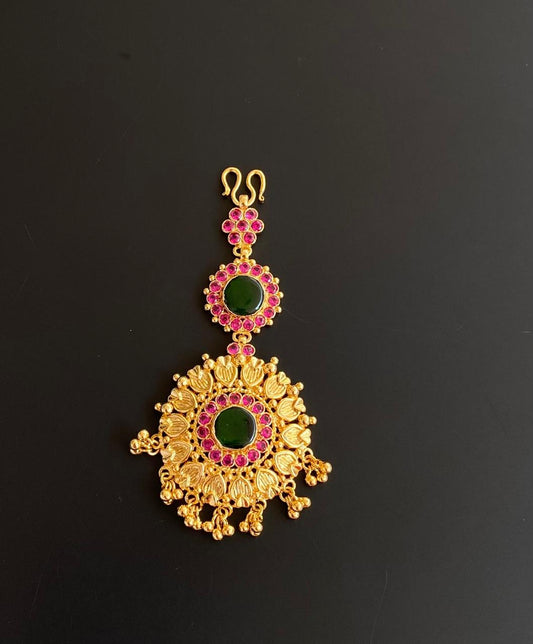 Gold tone pink green kerala style pendant dj-52658